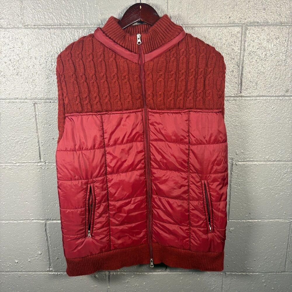Lane Bryant Vest Womens 22 24W Red Cable Knit Puffer Quilted Plus Size Full Zip